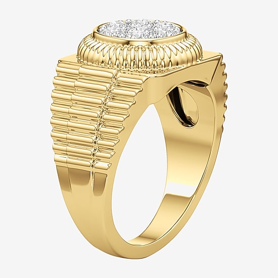 (G-H / Si2) Mens 1 1/5 CT. T.W. Lab Grown White Diamond 14K Gold Over Silver Fashion Ring