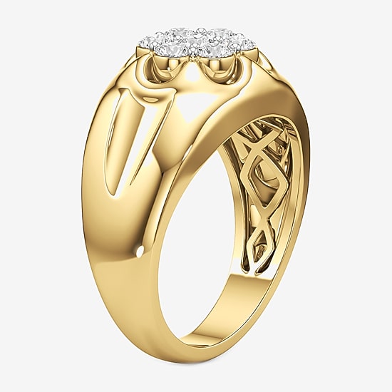 (G-H / Si2) Mens 1 CT. T.W. Lab Grown White Diamond 14K Gold Over Silver Fashion Ring