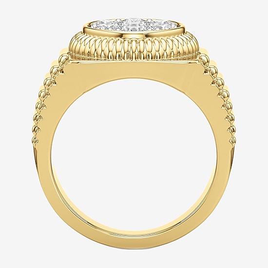 (G-H / Si2) Mens 1 1/2 CT. T.W. Lab Grown White Diamond 14K Gold Over Silver Fashion Ring