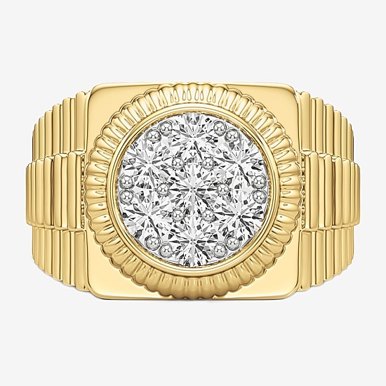 (G-H / Si2) Mens 1 1/2 CT. T.W. Lab Grown White Diamond 14K Gold Over Silver Fashion Ring