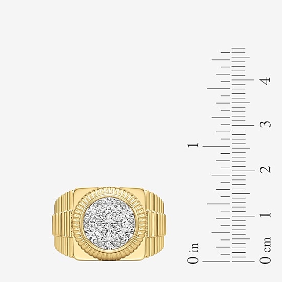 (G-H / Si2) Mens 1 1/2 CT. T.W. Lab Grown White Diamond 14K Gold Over Silver Fashion Ring