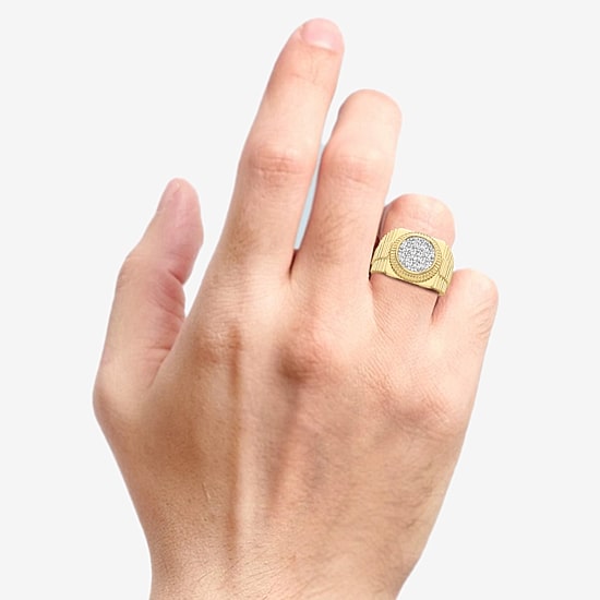 (G-H / Si2) Mens 1 1/2 CT. T.W. Lab Grown White Diamond 14K Gold Over Silver Fashion Ring