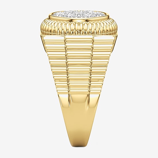 (G-H / Si2) Mens 1 1/2 CT. T.W. Lab Grown White Diamond 14K Gold Over Silver Fashion Ring