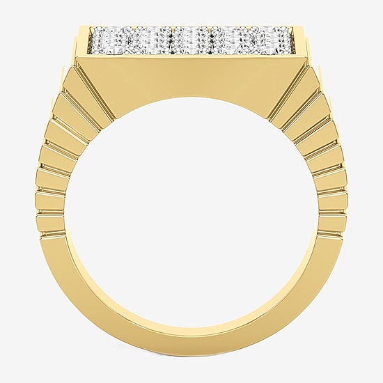 (G-H / Si2) Mens 3 CT. T.W. Lab Grown White Diamond 14K Gold Over Silver Fashion Ring