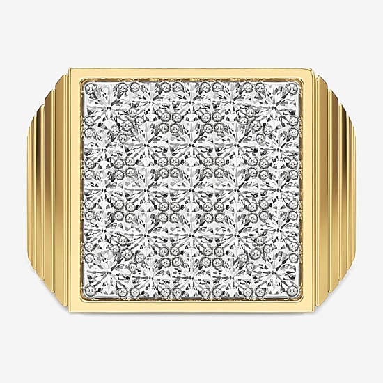 (G-H / Si2) Mens 3 CT. T.W. Lab Grown White Diamond 14K Gold Over Silver Fashion Ring