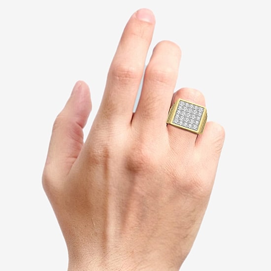 (G-H / Si2) Mens 3 CT. T.W. Lab Grown White Diamond 14K Gold Over Silver Fashion Ring