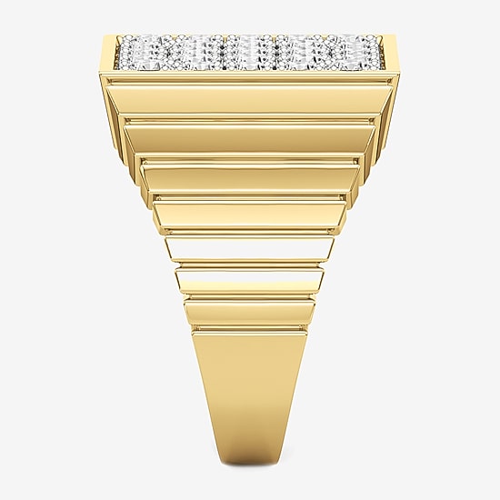(G-H / Si2) Mens 3 CT. T.W. Lab Grown White Diamond 14K Gold Over Silver Fashion Ring