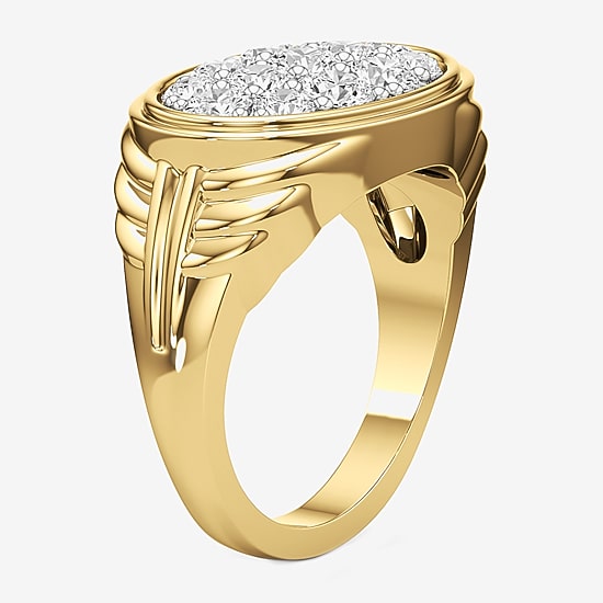 (G-H / Si2) Mens 3 CT. T.W. Lab Grown White Diamond 14K Gold Over Silver Fashion Ring