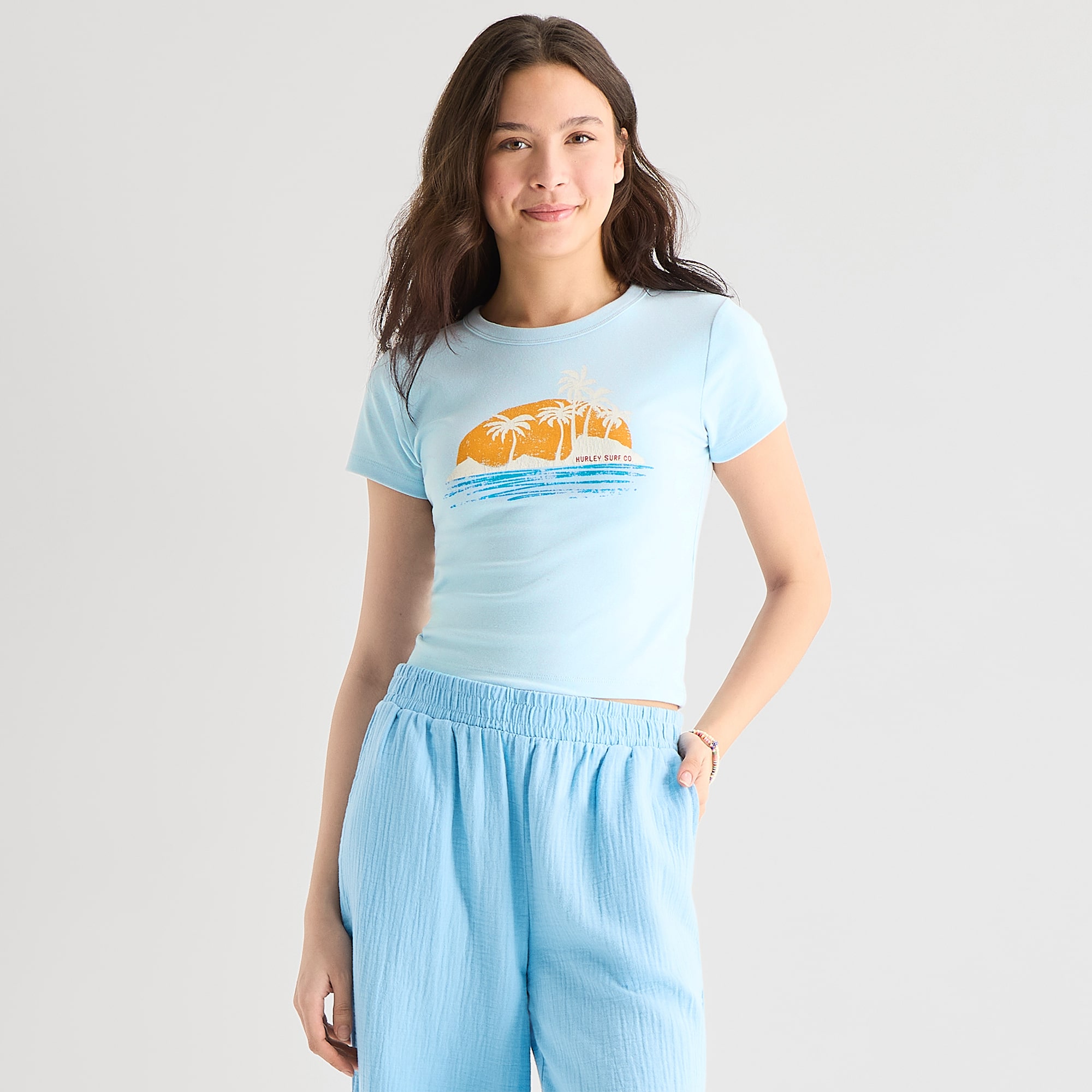 Hurley Womens Juniors Crew Neck Short Sleeve Fitted Graphic T-Shirt