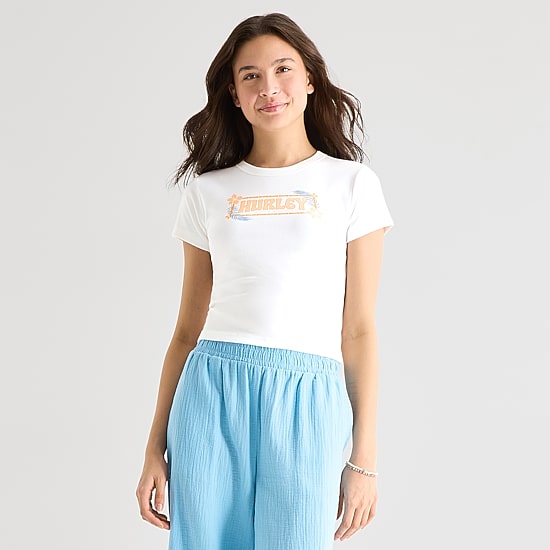 Hurley Womens Juniors Crew Neck Short Sleeve Fitted Graphic T-Shirt