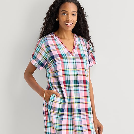 St. John's Bay Womens V Neck Short Sleeve Plaid Shift Dress - JCPenney