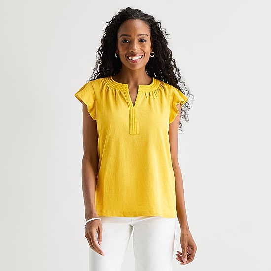 St. John's Bay Womens Split Crew Neck Short Sleeve Blouse