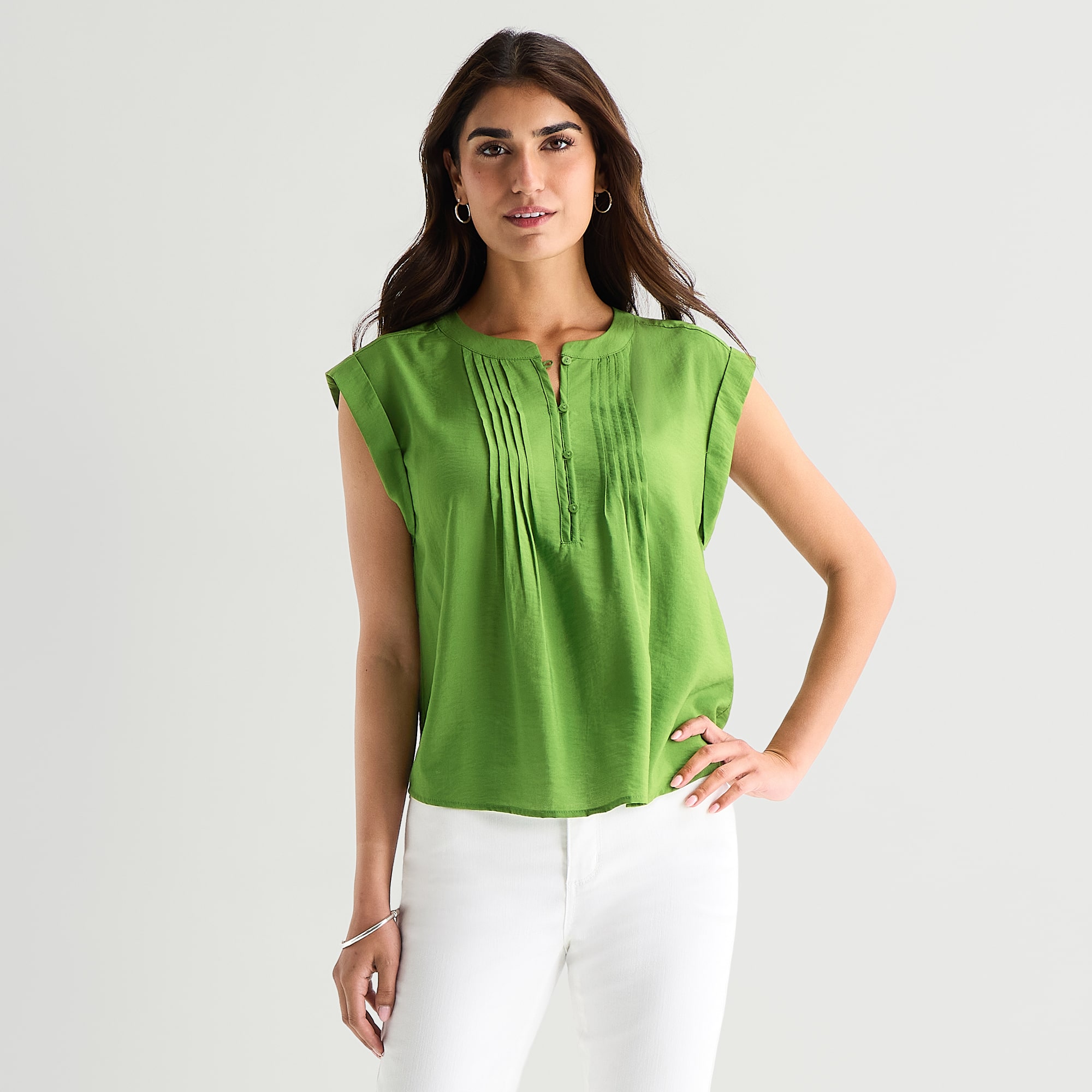 St. John's Bay Womens Henley Neck Short Sleeve Blouse