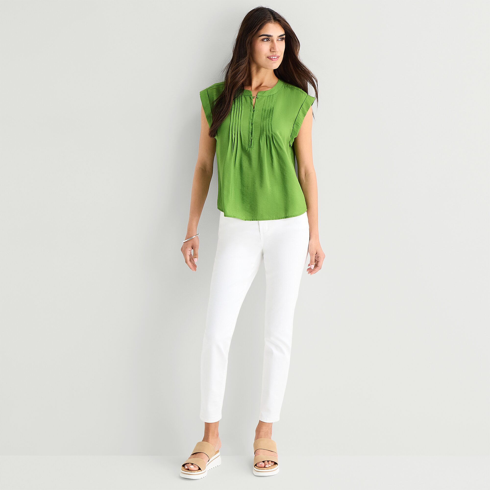 St. John's Bay Womens Henley Neck Short Sleeve Blouse