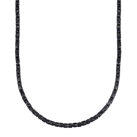 Mens Black Ion-Plated Stainless Steel Byzantine Chain Necklace
