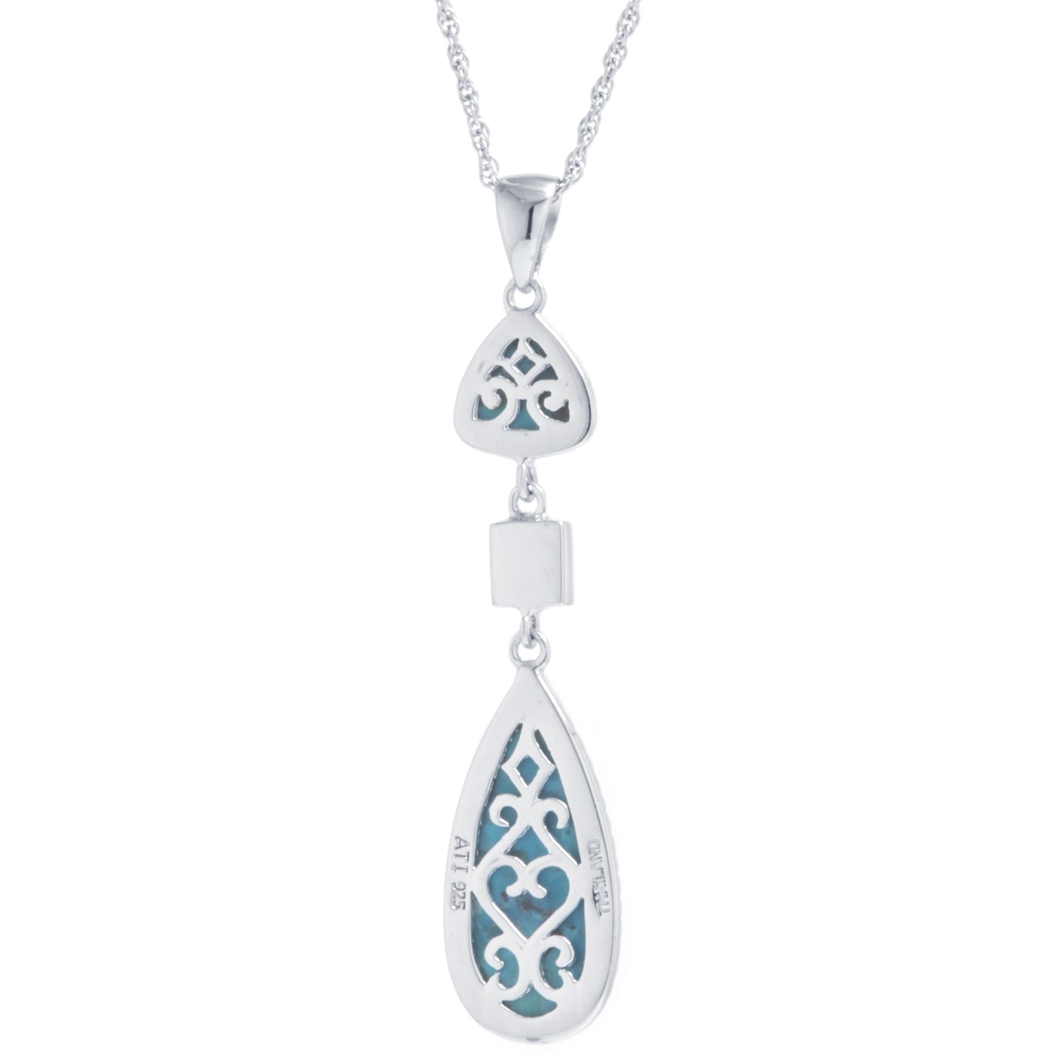 Womens Enhanced Blue Turquoise Sterling Silver 18 Inch Pendant Necklace