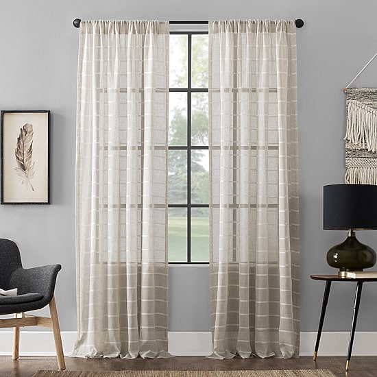 Clean Window Twill Stripe Anti-Dust Rod Pocket Sheer Single Curtain Panel