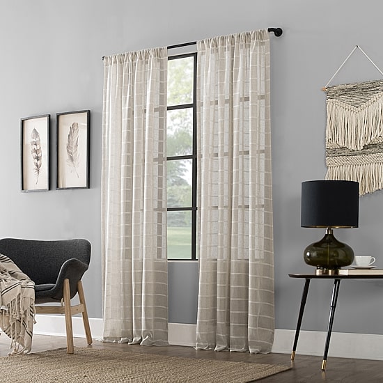 Clean Window Twill Stripe Anti-Dust Rod Pocket Sheer Single Curtain Panel