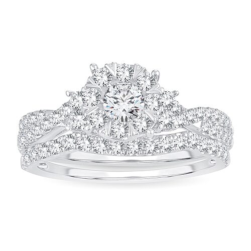 Modern Bride Womens 1 Ct. T.w. Natural White Diamond 14k Gold Round Bridal Set