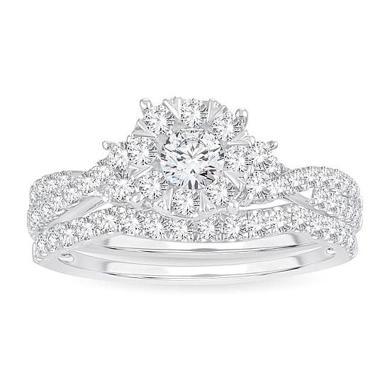 Womens 1 CT. T.W. Natural White Diamond 14K Gold Round Bridal Set