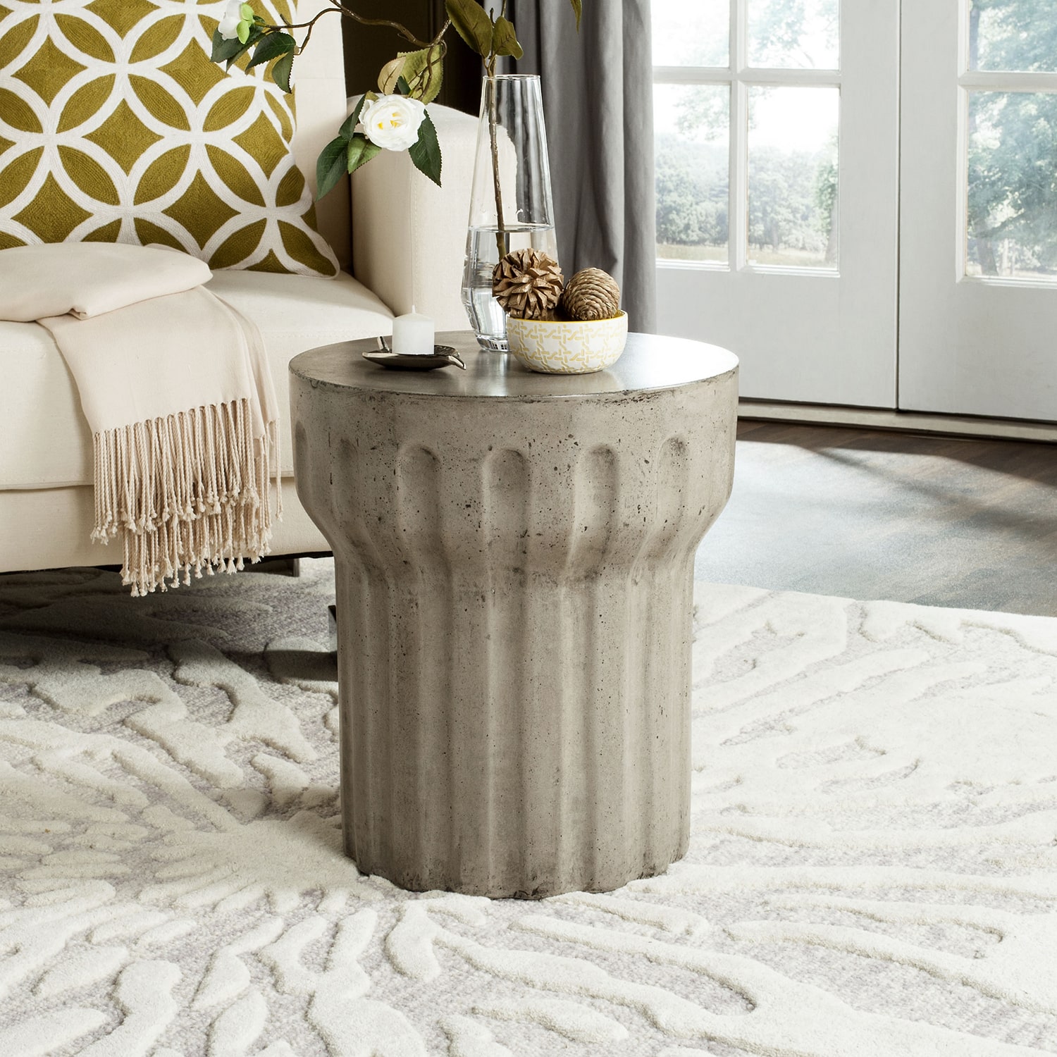 Safavieh Vesta Patio Collection Weather Resistant Concrete Side Table