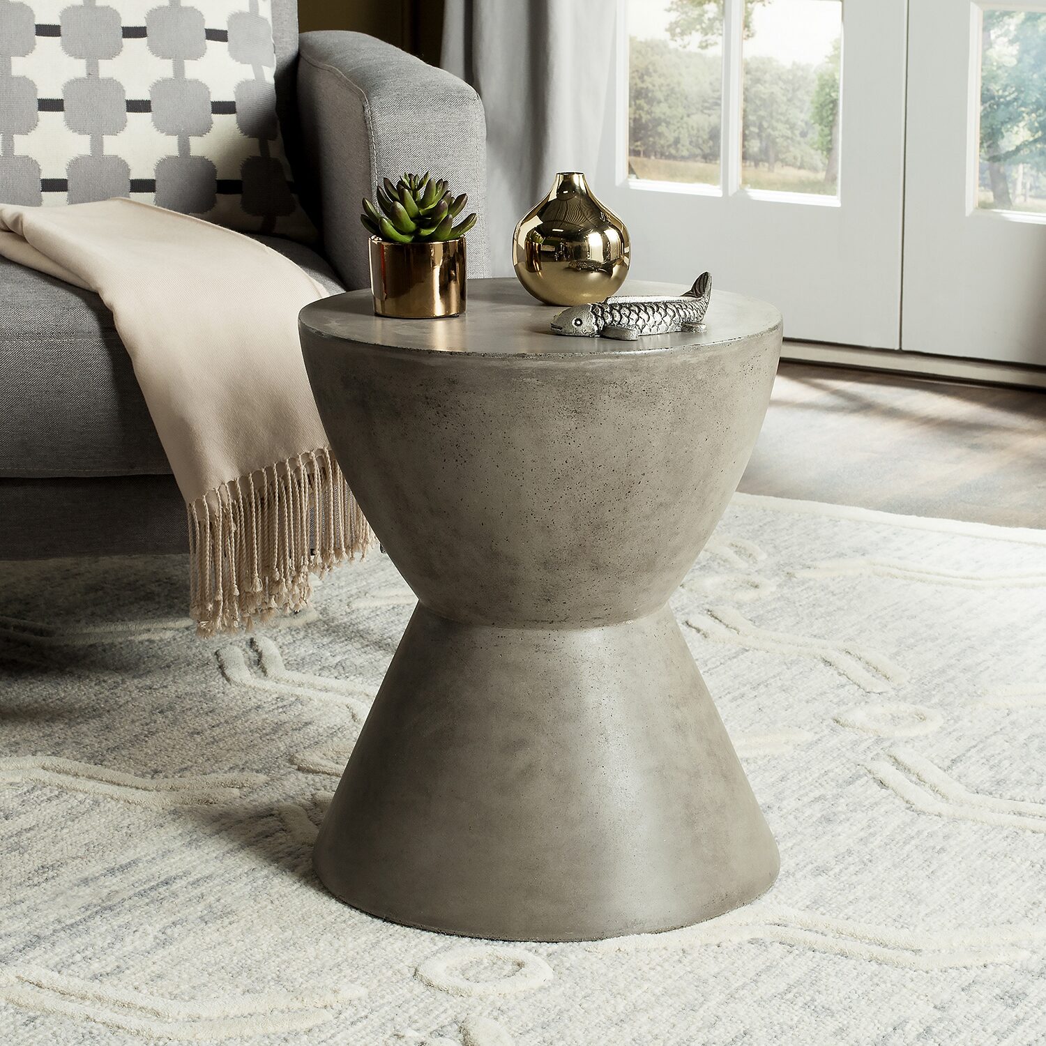 Safavieh Athena Patio Collection Weather Resistant Concrete Side Table