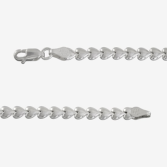 Silver 7.5" 4.5mm Heart Bracelet