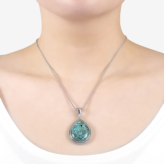 Womens Enhanced Blue Turquoise Sterling Silver 18 Inch Pendant Necklace