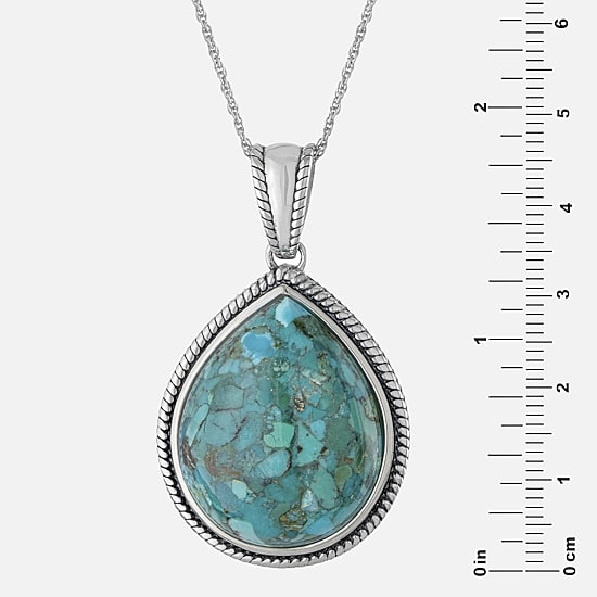 Womens Enhanced Blue Turquoise Sterling Silver 18 Inch Pendant Necklace
