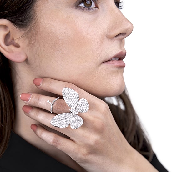 Diamonart Womens Cubic Zirconia Sterling Silver Butterfly Cocktail Ring