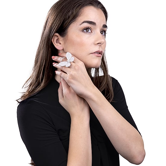 Diamonart Womens Cubic Zirconia Sterling Silver Butterfly Cocktail Ring