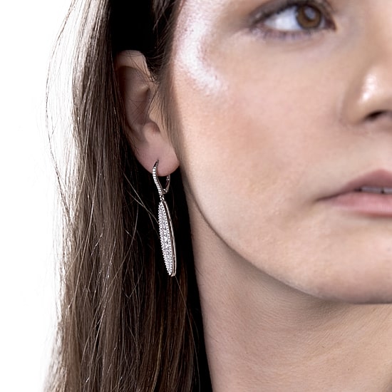 Diamonart Womens Cubic Zirconia Sterling Silver Curved Drop Earrings