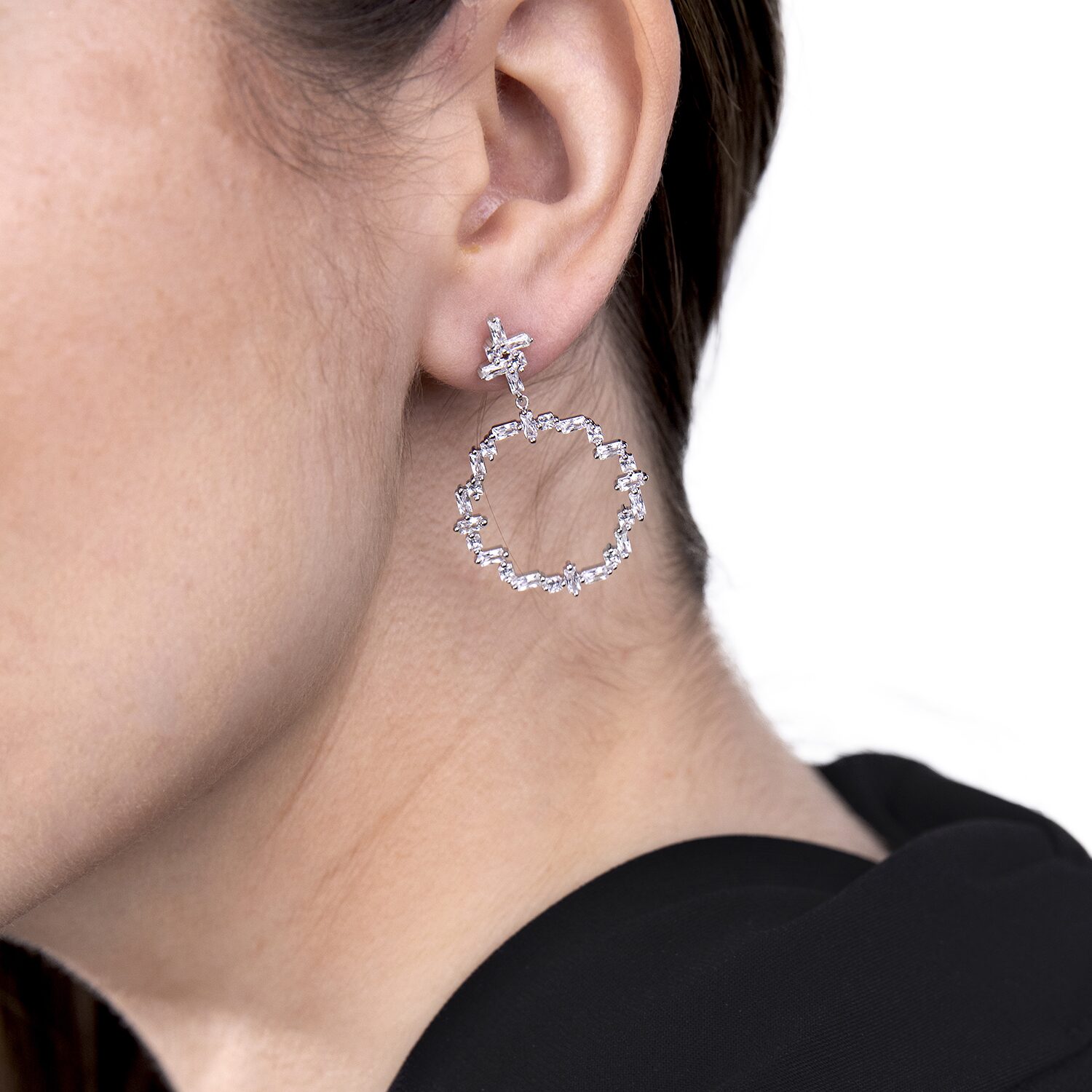 Diamonart Womens Cubic Zirconia Sterling Silver Curved Drop Earrings