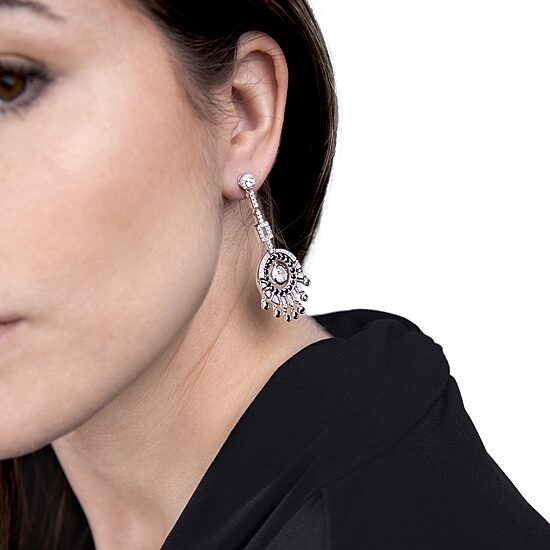Diamonart Womens Cubic Zirconia Sterling Silver Round Drop Earrings