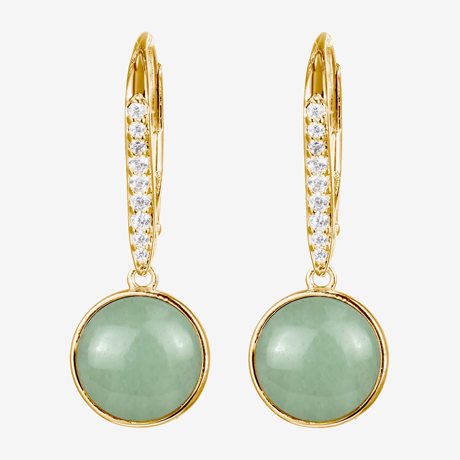 Womens Genuine Green Jade 18K Gold Over Silver Round Drop Earrings