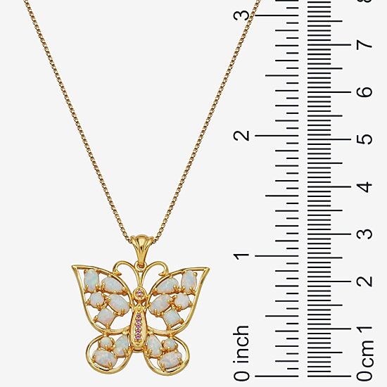 Lab-Created Opal and Pink Sapphire Butterfly Pendant Necklace