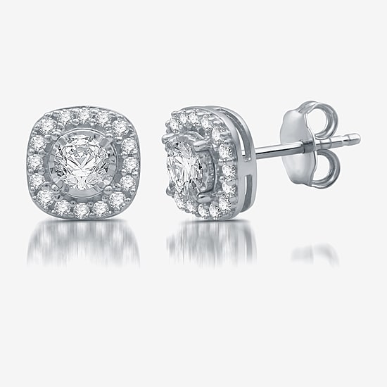 5/8 CT. T.W. Natural White Diamond 10K Gold 8.2mm Cushion Stud Earrings