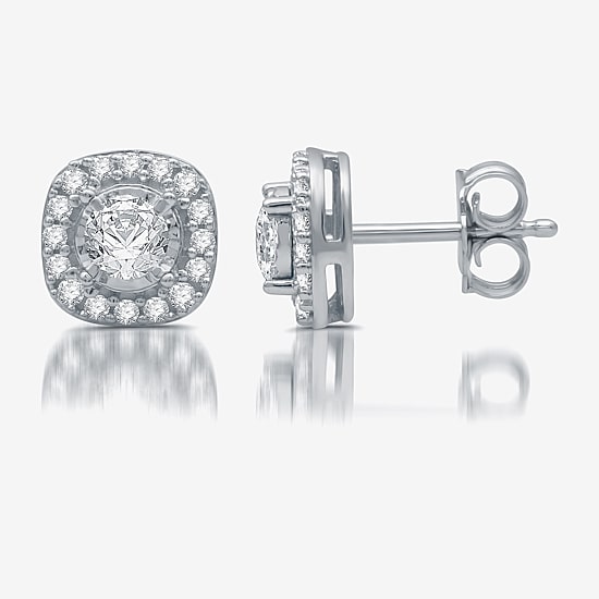 5/8 CT. T.W. Natural White Diamond 10K Gold 8.2mm Cushion Stud Earrings
