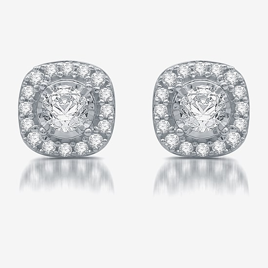 5/8 CT. T.W. Natural White Diamond 10K Gold 8.2mm Cushion Stud Earrings