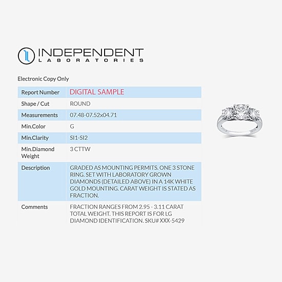 3 CT. T.W. Lab-Grown (G / SI1-SI2) Diamond Round 3-Stone Engagement Ring in 14K Gold