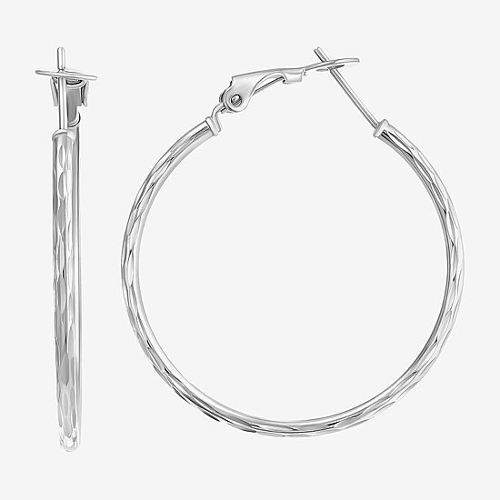 Womens Sterling Silver 36mm Round Hoop Earrings