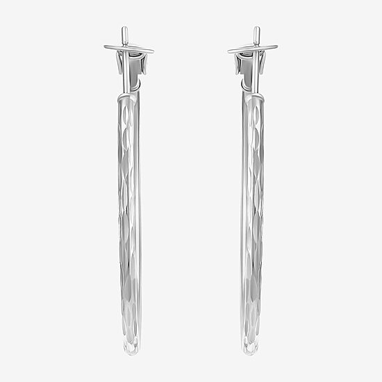 Womens Sterling Silver 36mm Round Hoop Earrings