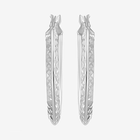Womens Sterling Silver 25mm Round Hoop Earrings