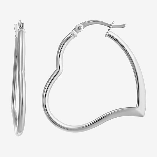 Womens Sterling Silver 30.5mm Heart Hoop Earrings