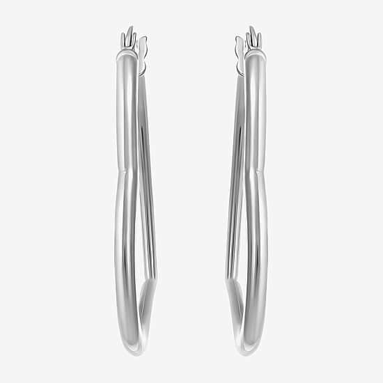Womens Sterling Silver 30.5mm Heart Hoop Earrings