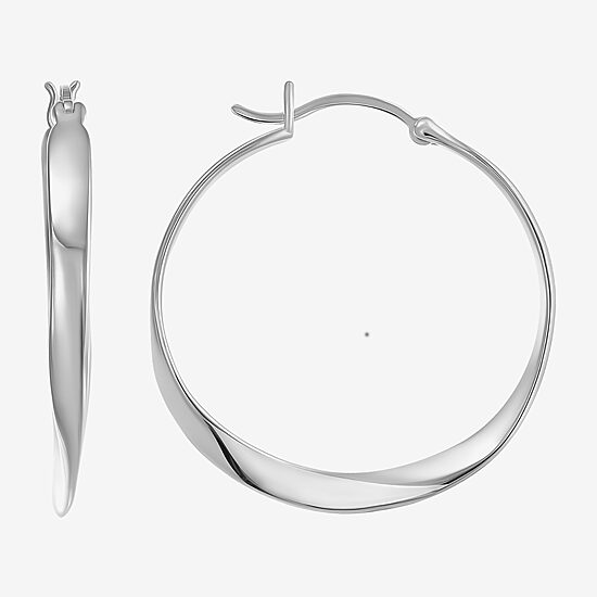 Womens Sterling Silver 31.5mm Round Hoop Earrings