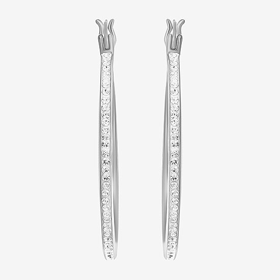 Womens Cubic Zirconia Sterling Silver 34mm Round Hoop Earrings