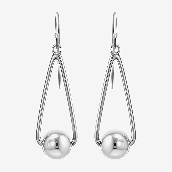 Womens Sterling Silver Ball Round Drop Earrings