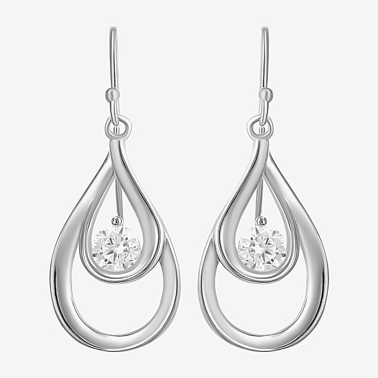 Womens Cubic Zirconia Sterling Silver Drop Earrings