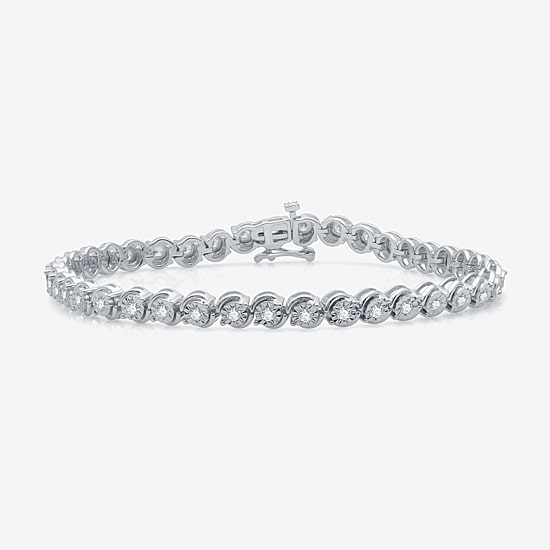 1 CT. T.W. Genuine White Diamond 7.5 Inch Tennis Bracelet in Sterling Silver or 14K Gold Over Silver